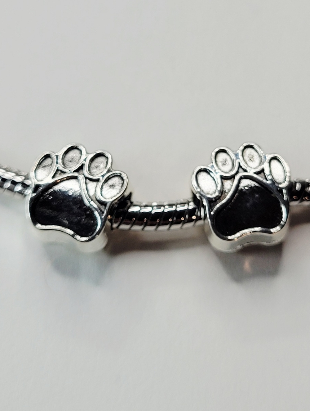 New For Pandora Bracelets TWO bright silver color dog, bear, cat paw charm beads